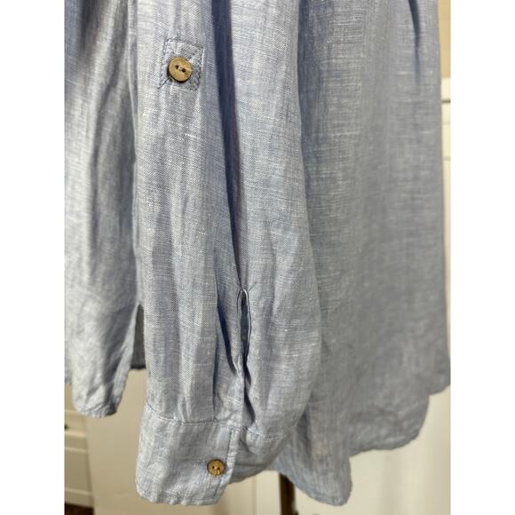 Cynthia Rowley 100% Linen Long Roll Tab Sleeves Light Blue Tunic Blouse Top 1X - Picture 9 of 16